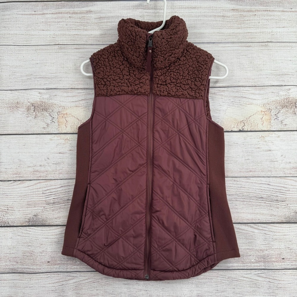 Prana Quilted Sherpa Vest Women S Burgundy Full Zip Pockets W13202332
